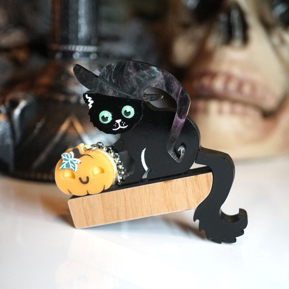 Rascal Witch Cat Brooch *Pre-Order* - Lost Kiwi Designs