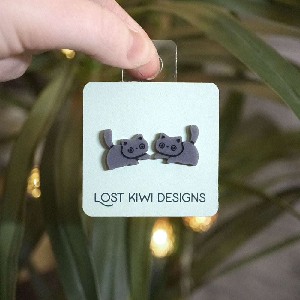 Grey Kitten Studs - Lost Kiwi Designs
