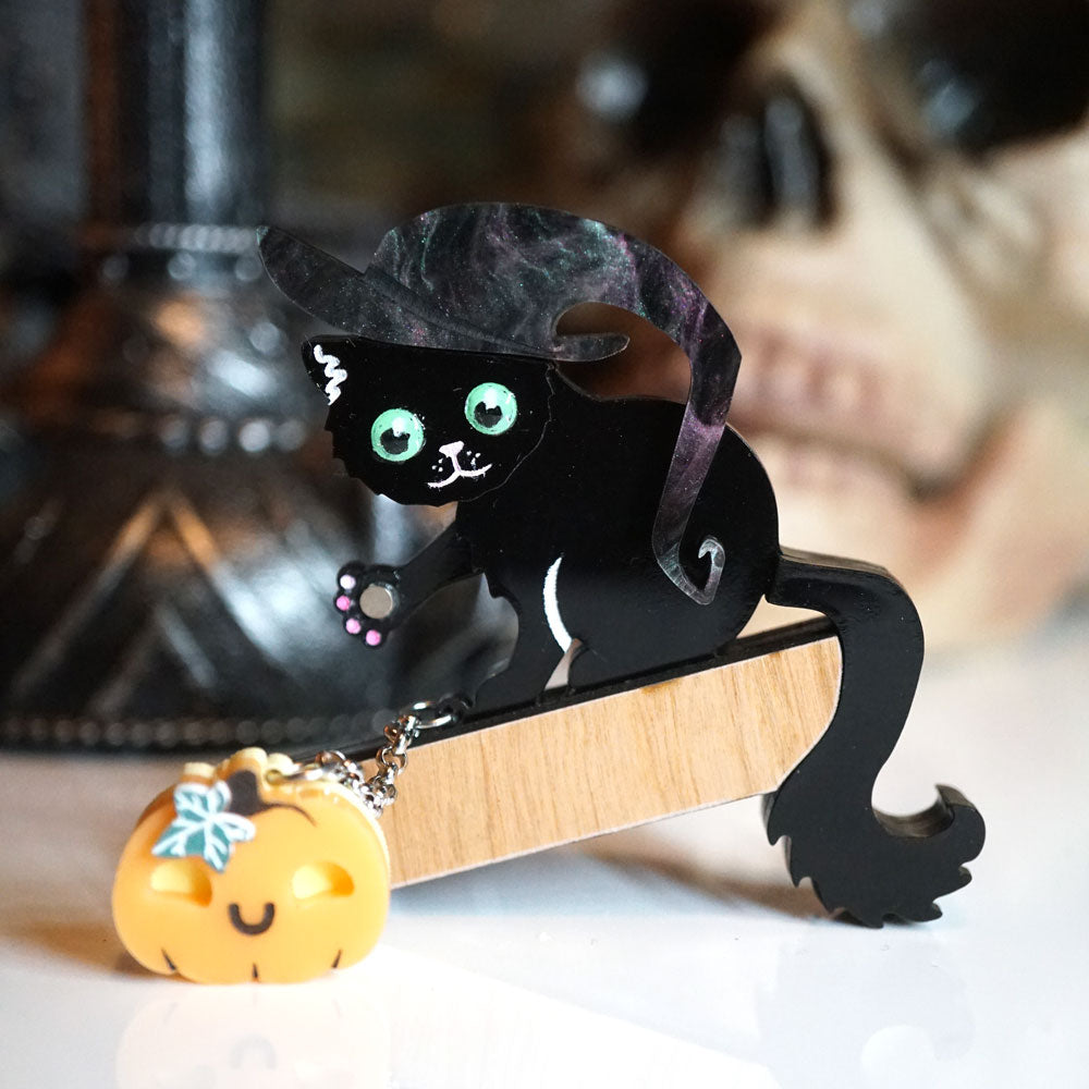 Rascal Witch Cat Brooch *Pre-Order* - Lost Kiwi Designs