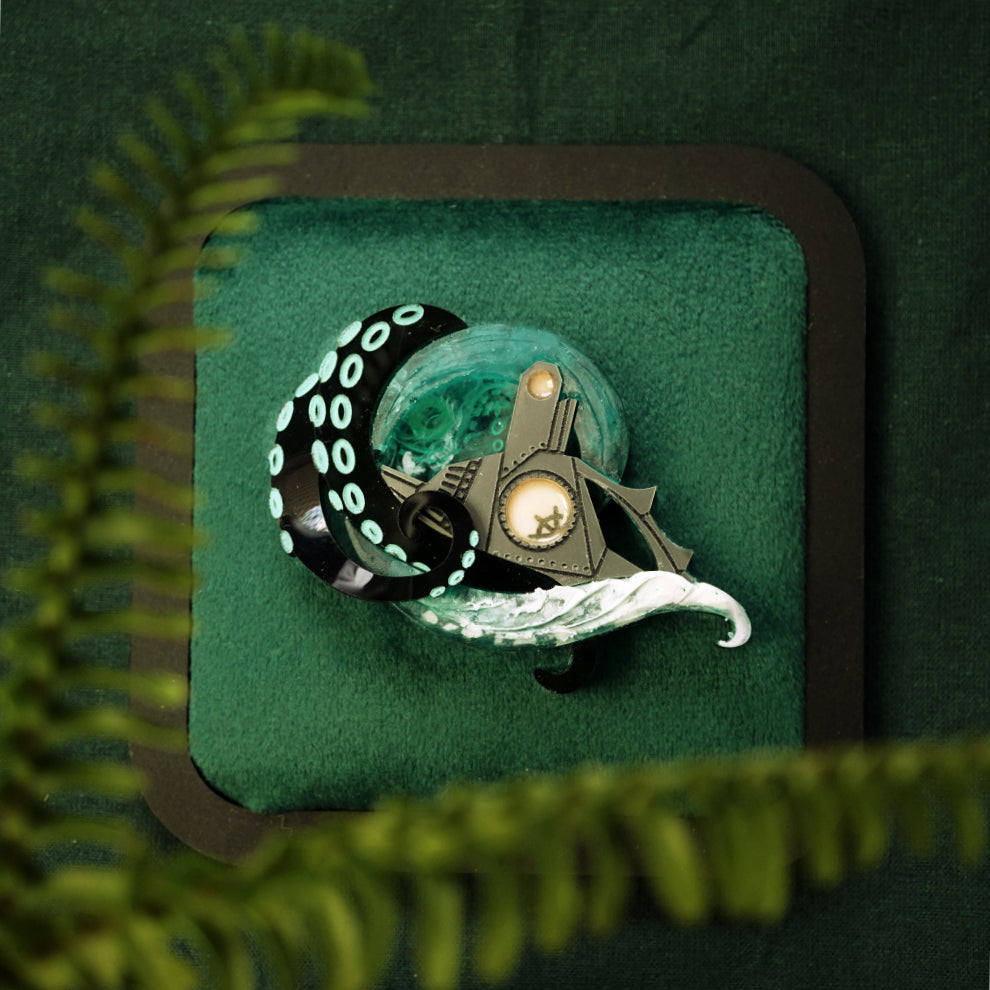 Nautilus Vs. Squid Brooch