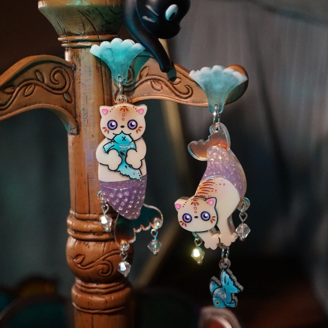 Meowmaid Earrings *Pre-Order* - Lost Kiwi Designs